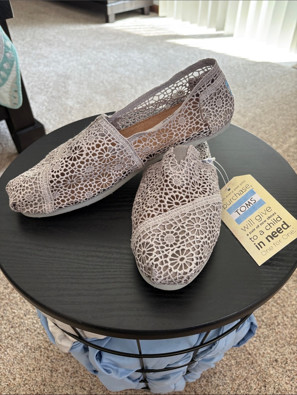 Toms Lace Crochet Slip-On Flats in Light Gray/Silver